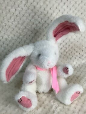 GANZ Vintage Plush STIX White Plush Jointed Bunny Rabbit PE114A Stuffed Animal